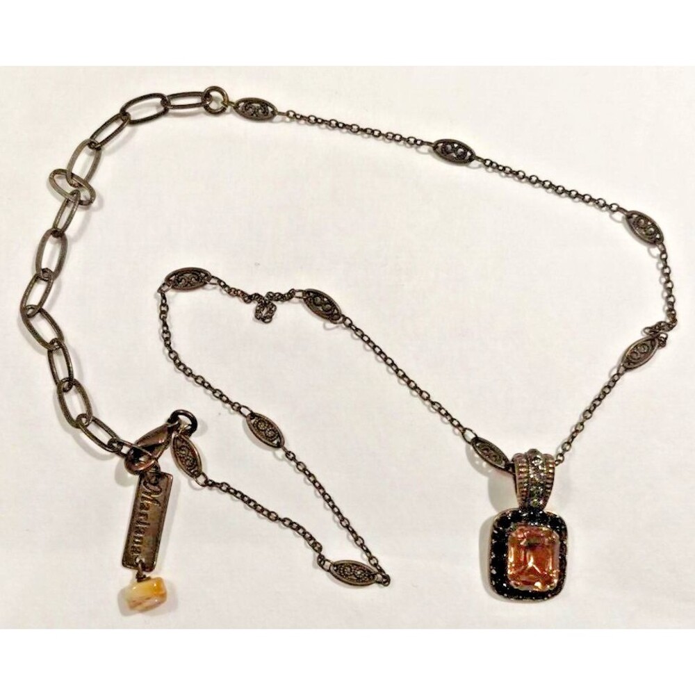 Mariana Yellow Crystal Pendent Bronze Tone Necklace Black & White Crystals